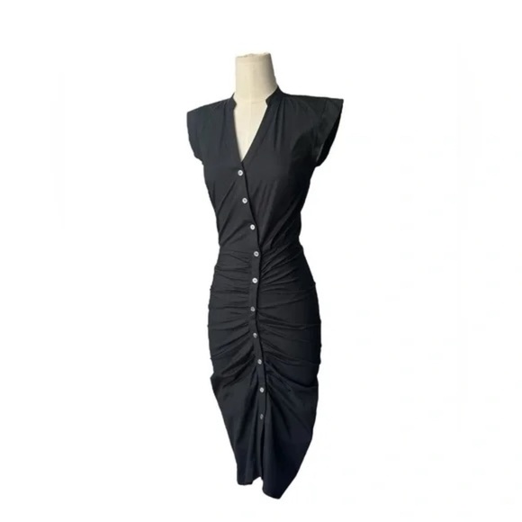 VERONICA BEARD Bell Button Down Ruched Shirtdress Sz 00 - Picture 2 of 10